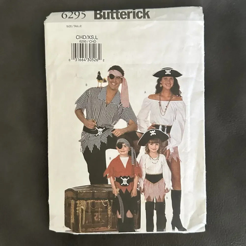 UNCUT Butterick 6295 Pirate Costume Pattern Sz CHD/XS,L